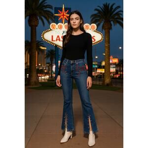 NEW 90s Sharagano Studded Flare Jeans Sz 26 | Elvis Vibes Y2K Festival Denim